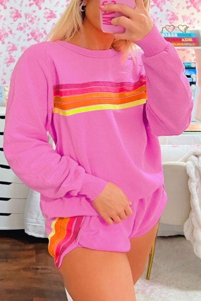 Bonbon Striped Pullover & Shorts Set - Curated by tt