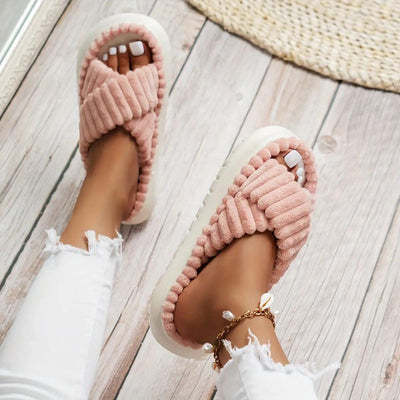 Crisscross Cordoroy Platform Slippers - Curated by tt