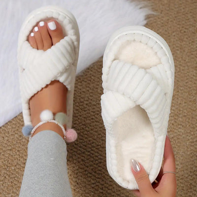 Crisscross Cordoroy Platform Slippers - Curated by tt