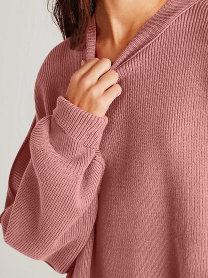 Double Take Side Slit Round Neck Long Sleeve Sweater - Curated by tt