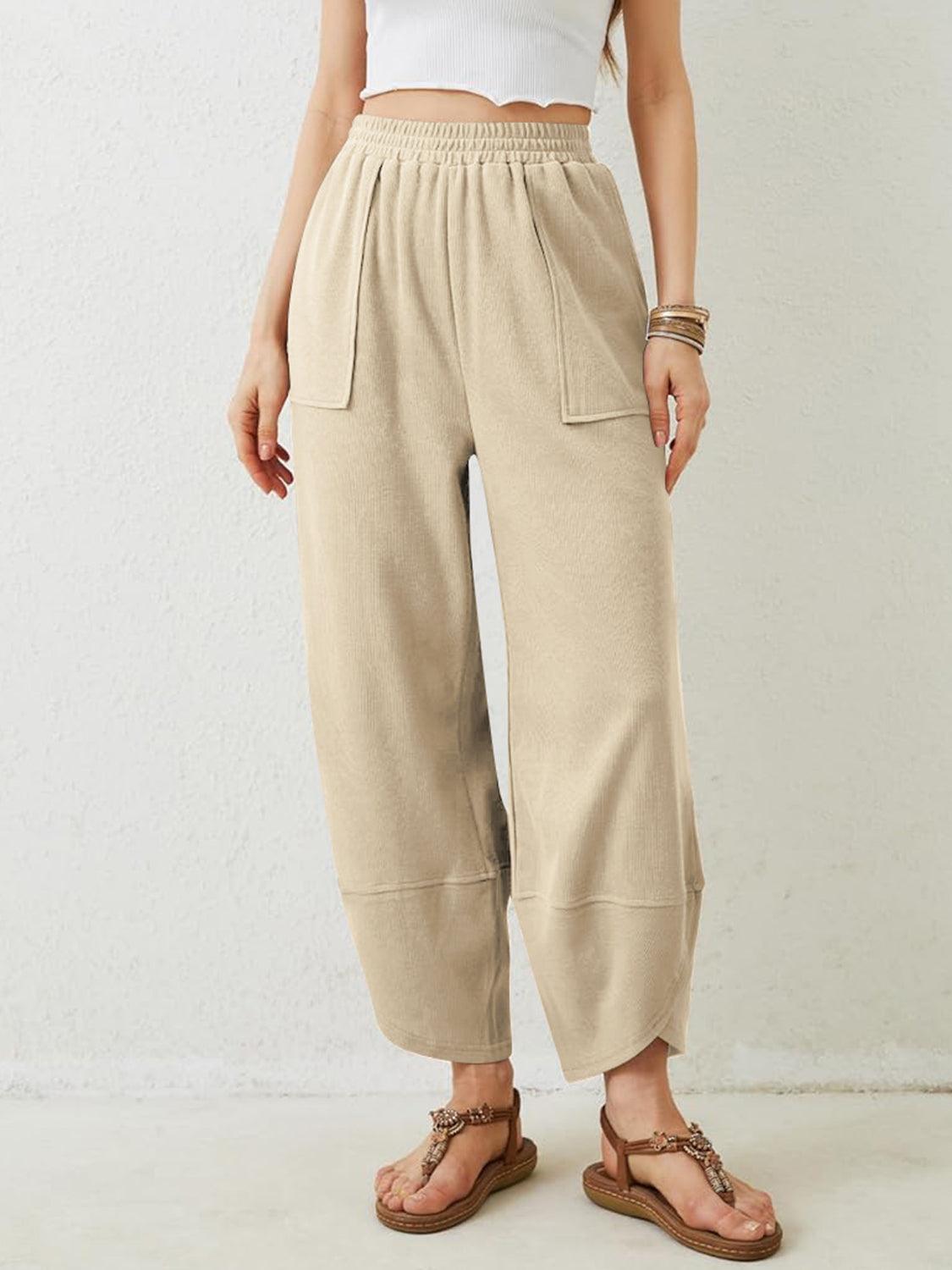Lovelet Elastic Waist Wide Leg Pants - Curated by tt