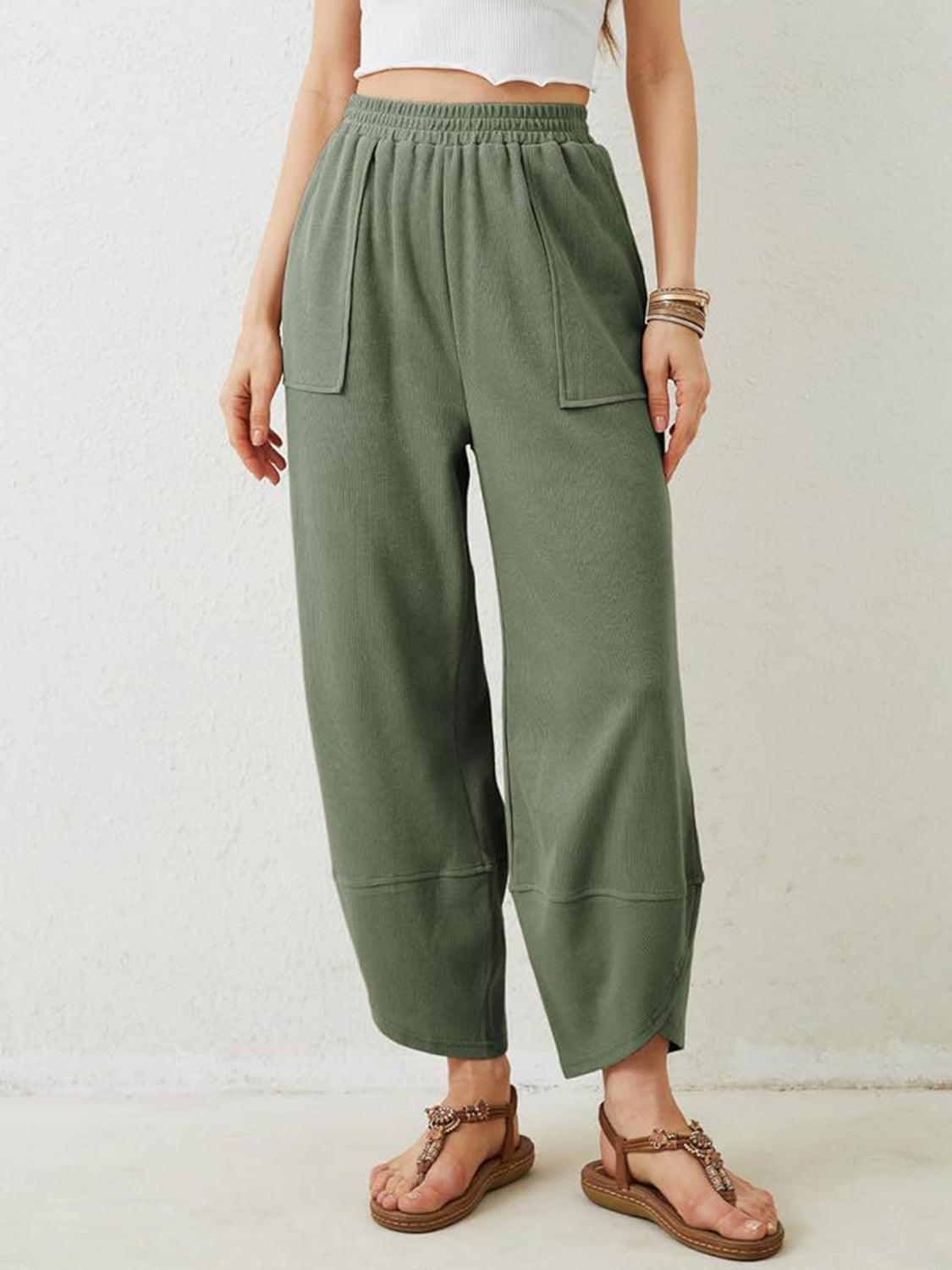 Lovelet Elastic Waist Wide Leg Pants - Curated by tt