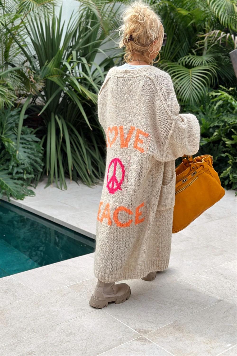 Letter Dropped Shoulder Long Sleeve Cardigan - Curated by tt