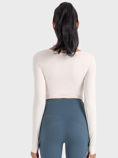 Millennia Ruched Cropped Long Sleeve Sports Top - Curated by tt