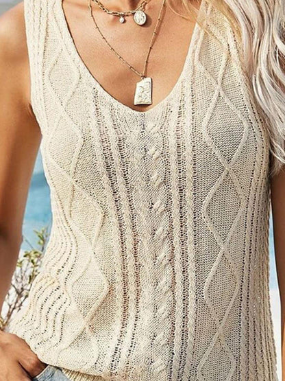 Cable-Knit V-Neck Sweater Vest - Curated by tt