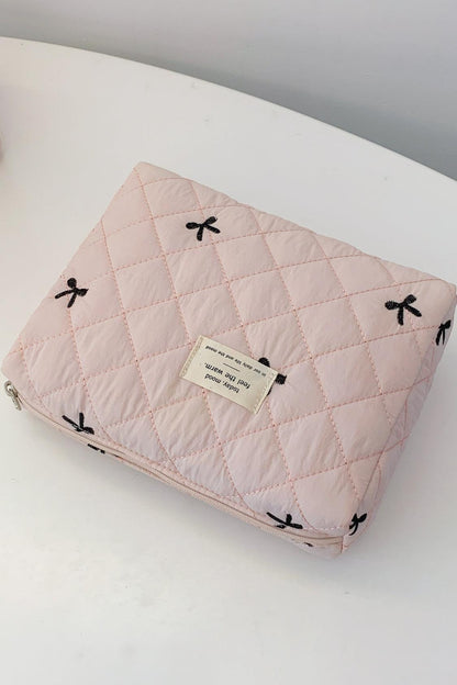 Bow Embroidered Quilted Storage Bag - Curated by tt