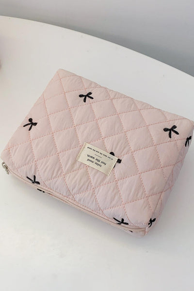 Bow Embroidered Quilted Storage Bag - Curated by tt