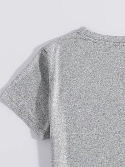 Letter Graphic Round Neck Short Sleeve T-Shirt - Curated by tt