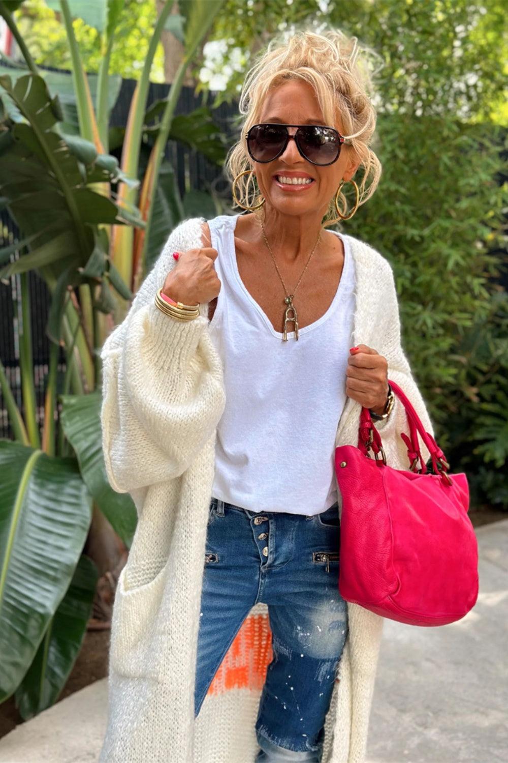 Letter Dropped Shoulder Long Sleeve Cardigan - Curated by tt
