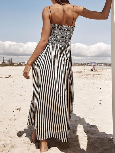 Smocked Striped Square Neck Cami Dress - Curated by tt