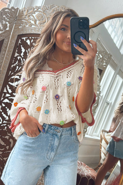 Embroidered Flowers Knit Sweater