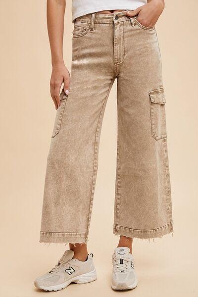 Annie Wear Raw Hem Wide Leg Jeans with Cargo Pockets - Curated by tt