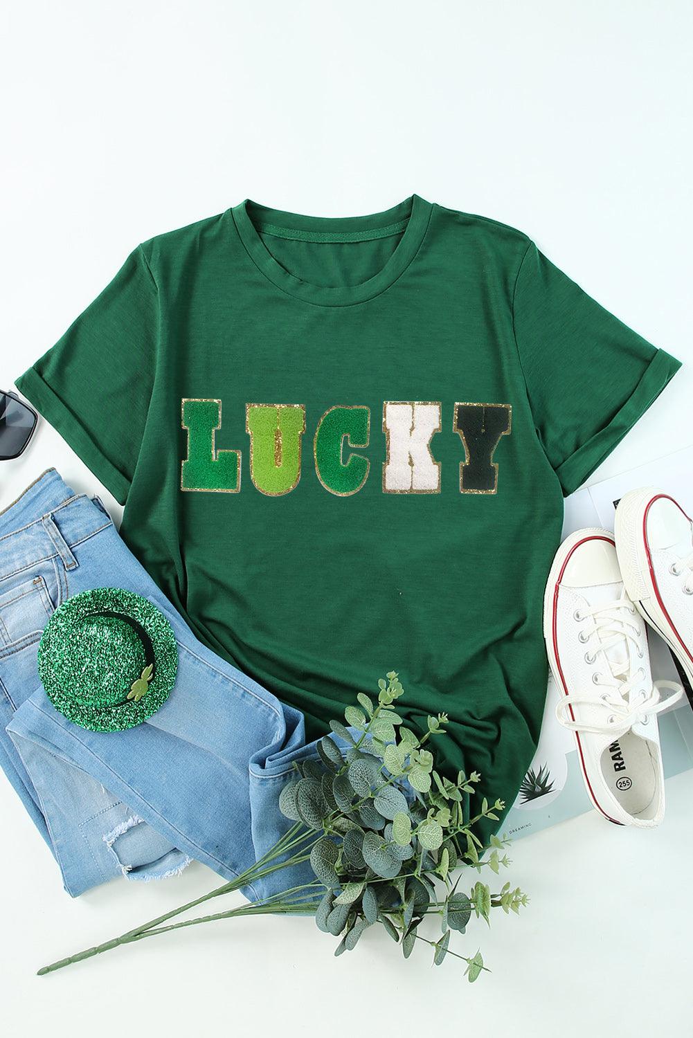 LUCKY Round Neck Short Sleeve T-Shirt - Curated by tt