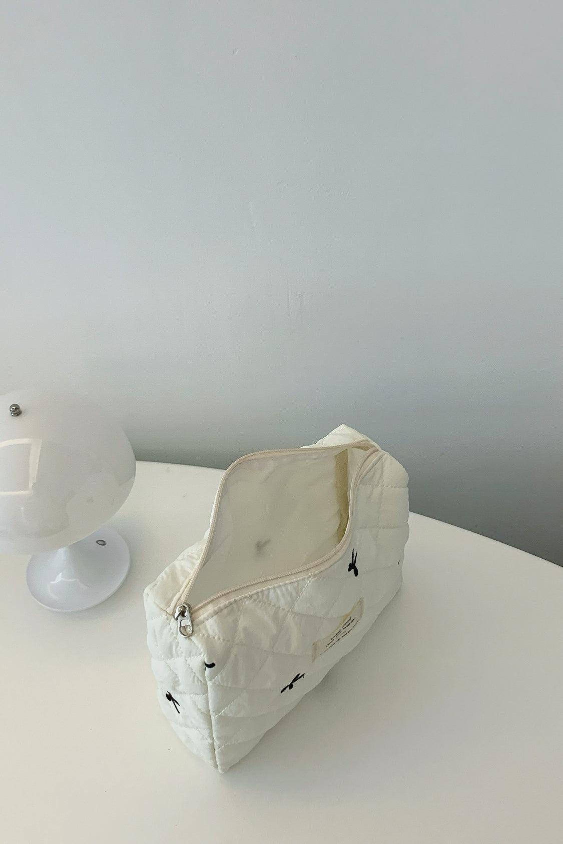 Bow Embroidered Quilted Storage Bag - Curated by tt