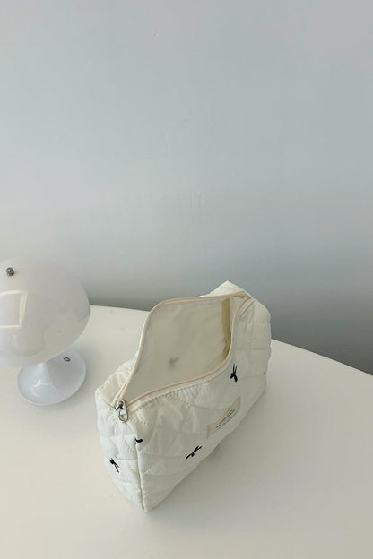 Bow Embroidered Quilted Storage Bag - Curated by tt