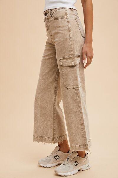 Annie Wear Raw Hem Wide Leg Jeans with Cargo Pockets - Curated by tt