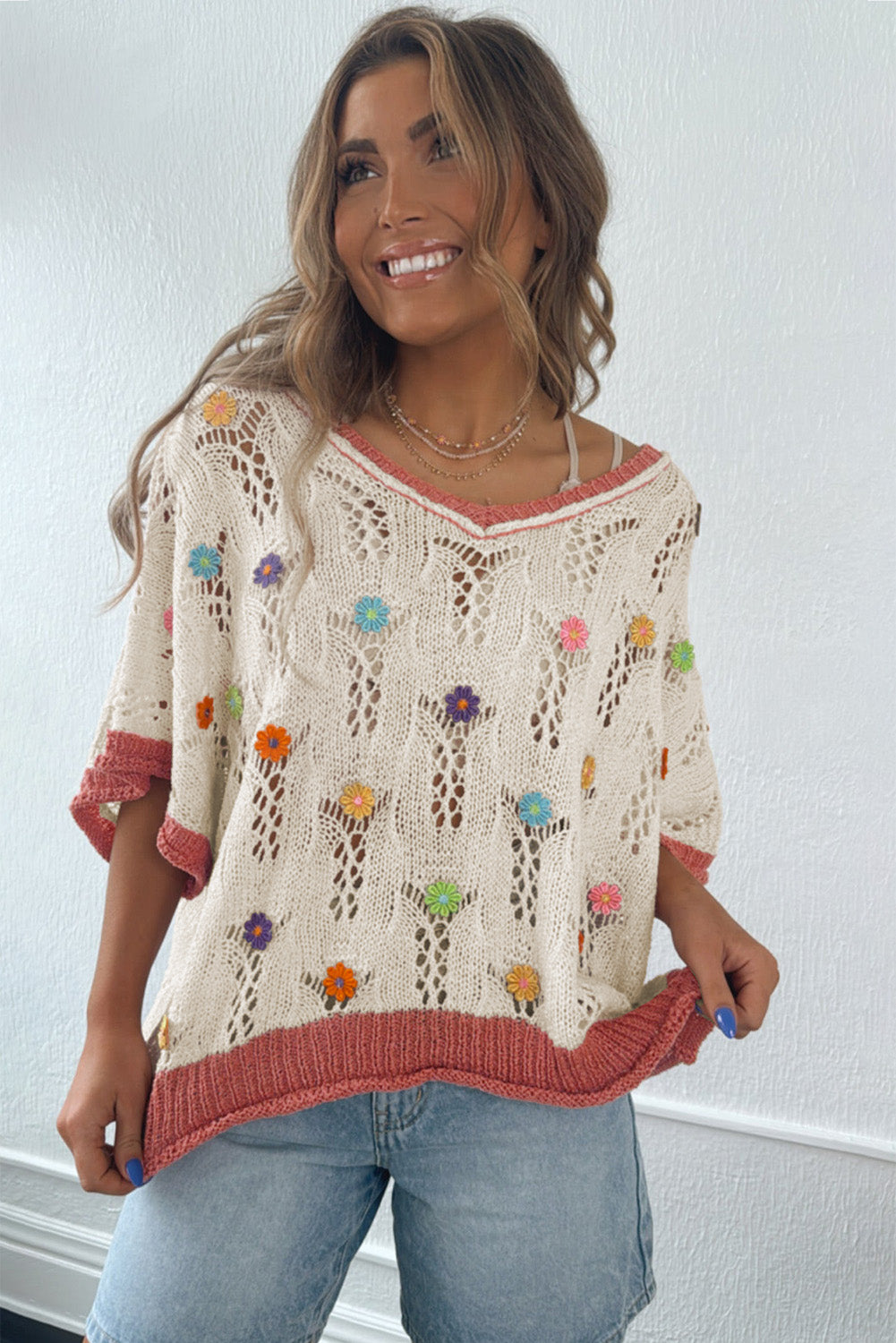 Embroidered Flowers Knit Sweater
