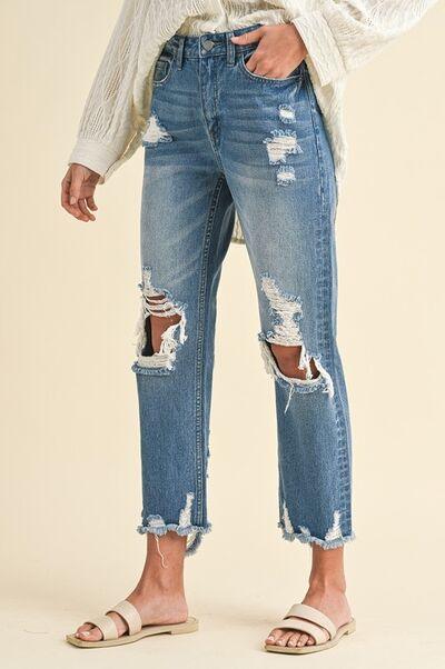 Annie Wear Distressed Raw Hem Cropped Jeans - Curated by tt
