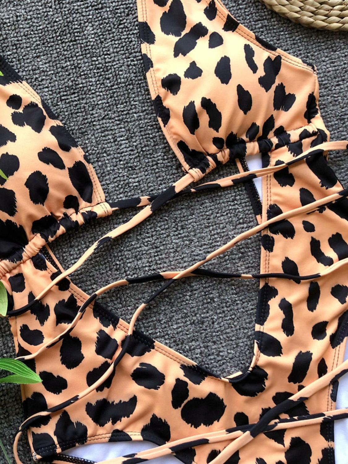Lace-Up Backless Plunge One-Piece Swimwear - Curated by tt