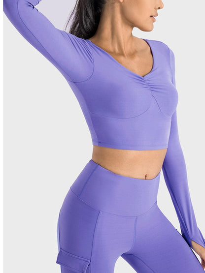 Millennia Ruched Cropped Long Sleeve Sports Top - Curated by tt