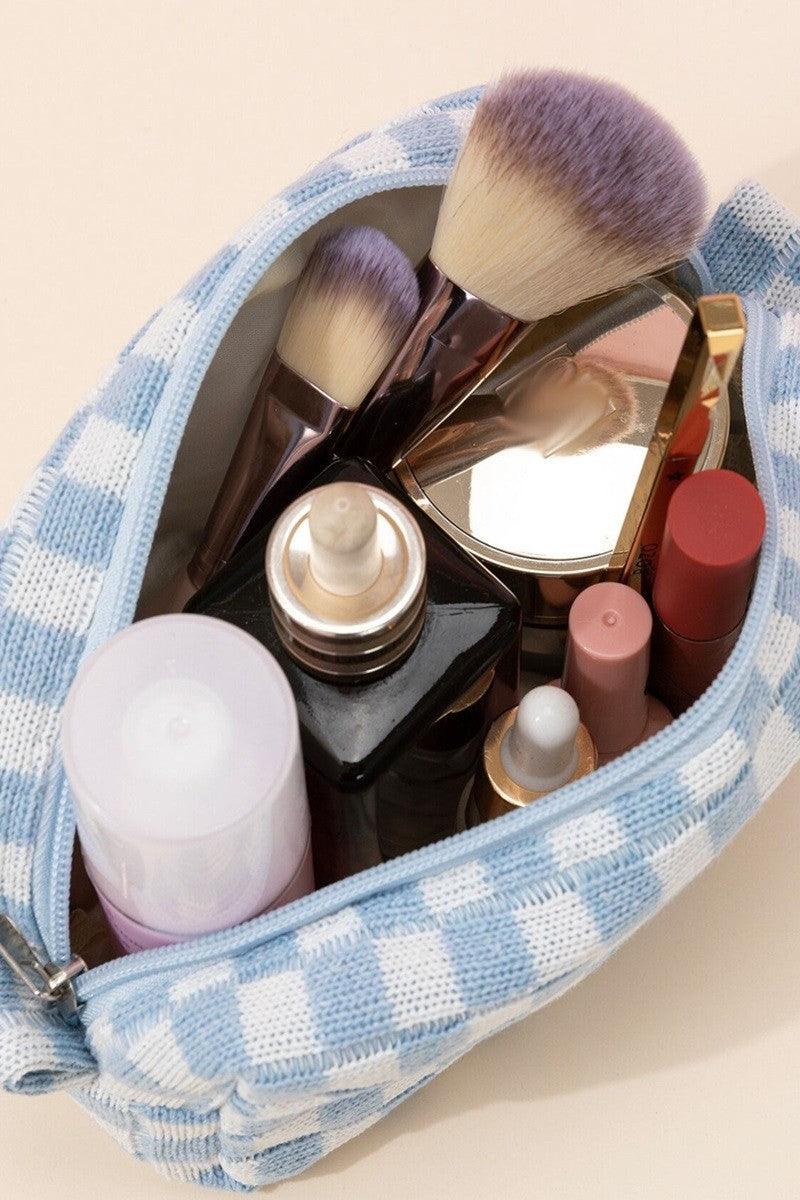 Checkered Pattern Knitted Cosmetic Pouch - Curated by tt