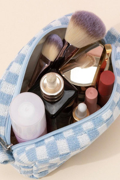 Checkered Pattern Knitted Cosmetic Pouch - Curated by tt