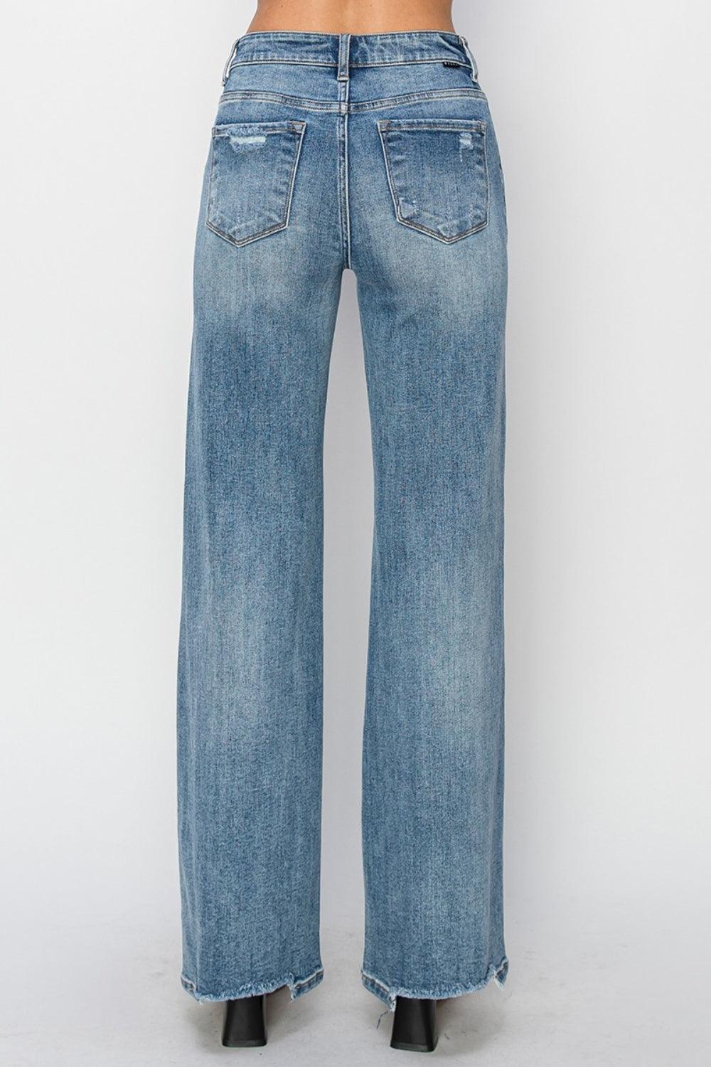 Full Size High Waist Distressed Wide Leg Jeans - Curated by tt
