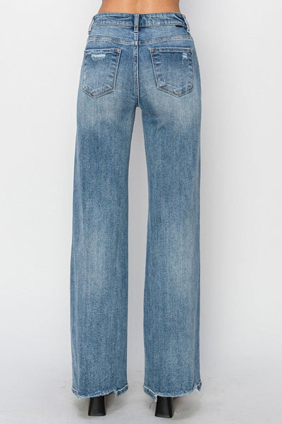 Full Size High Waist Distressed Wide Leg Jeans - Curated by tt