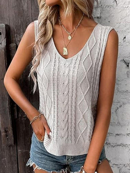 Cable-Knit V-Neck Sweater Vest - Curated by tt