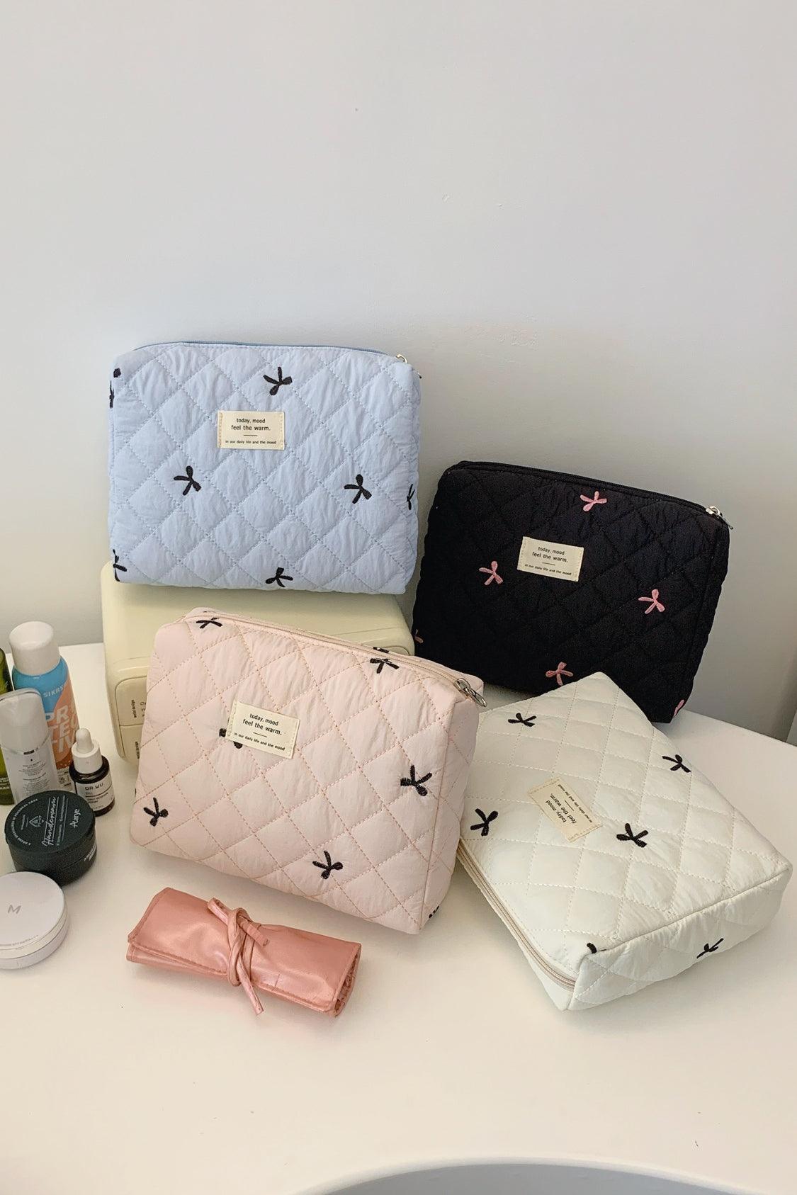 Bow Embroidered Quilted Storage Bag - Curated by tt