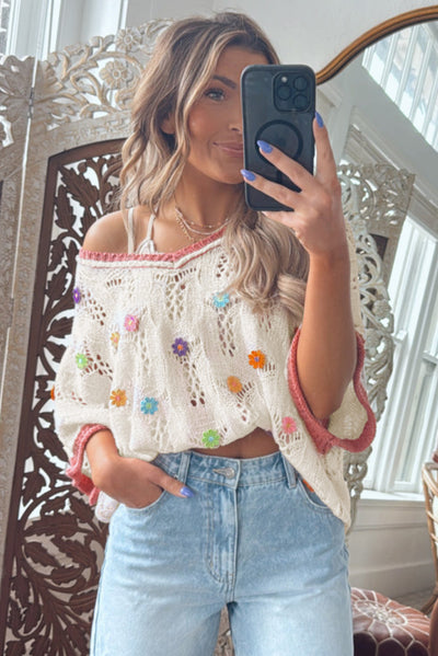 Embroidered Flowers Knit Sweater
