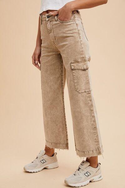 Annie Wear Raw Hem Wide Leg Jeans with Cargo Pockets - Curated by tt