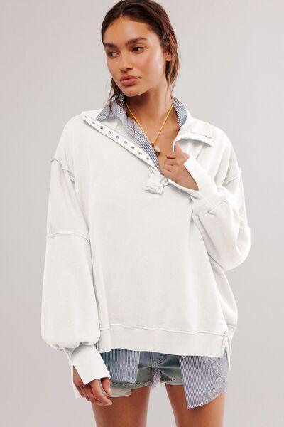 Exposed Seam Side Slit Long Sleeve Sweatshirt - Curated by tt