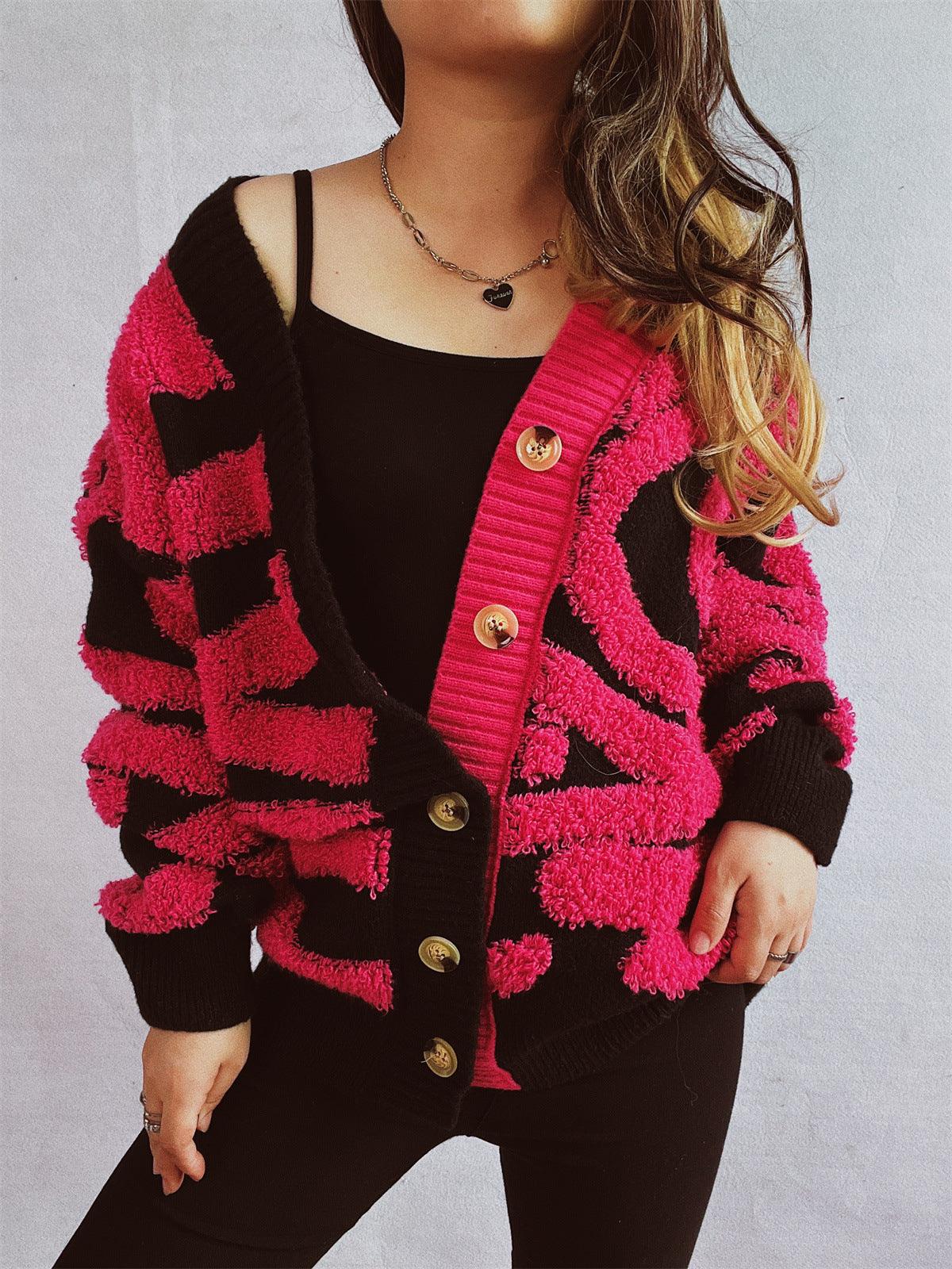Contrast Button Up Long Sleeve Cardigan - Curated by tt