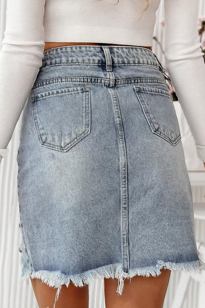 Heart Pattern Distressed Denim Mini Skirt - Curated by tt
