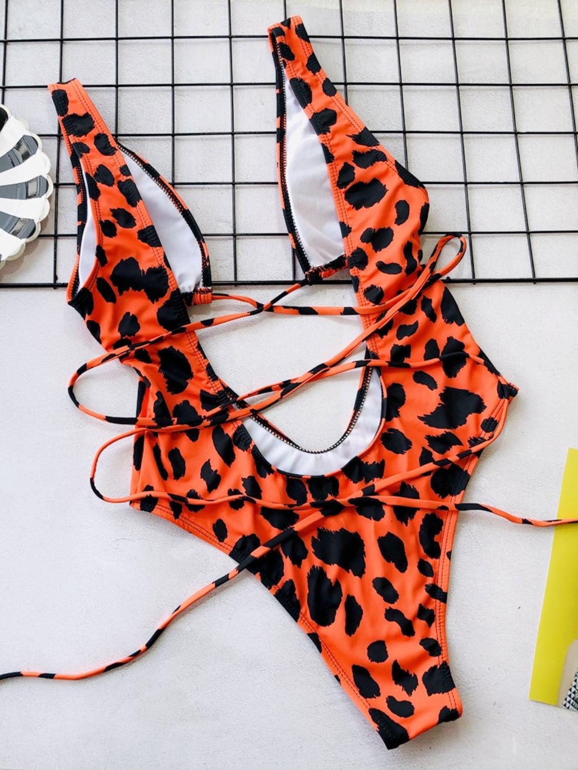 Lace-Up Backless Plunge One-Piece Swimwear - Curated by tt