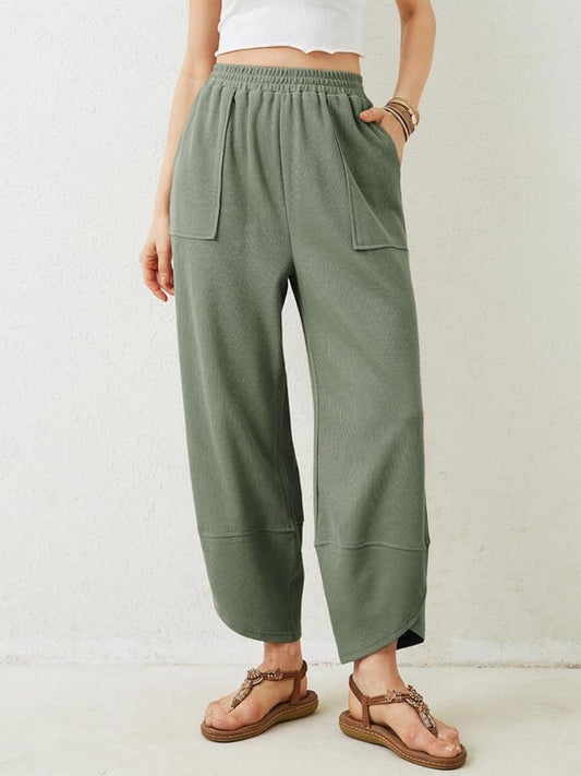 Lovelet Elastic Waist Wide Leg Pants - Curated by tt
