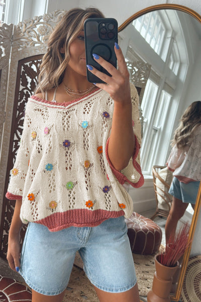 Embroidered Flowers Knit Sweater