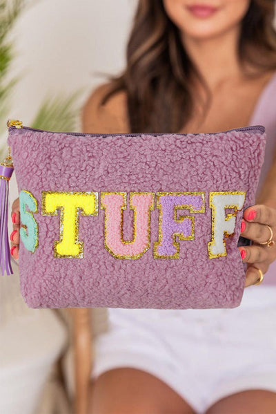 Sparkle Letter Pattern Tassel Zipper Makeup Bag - Curated by tt