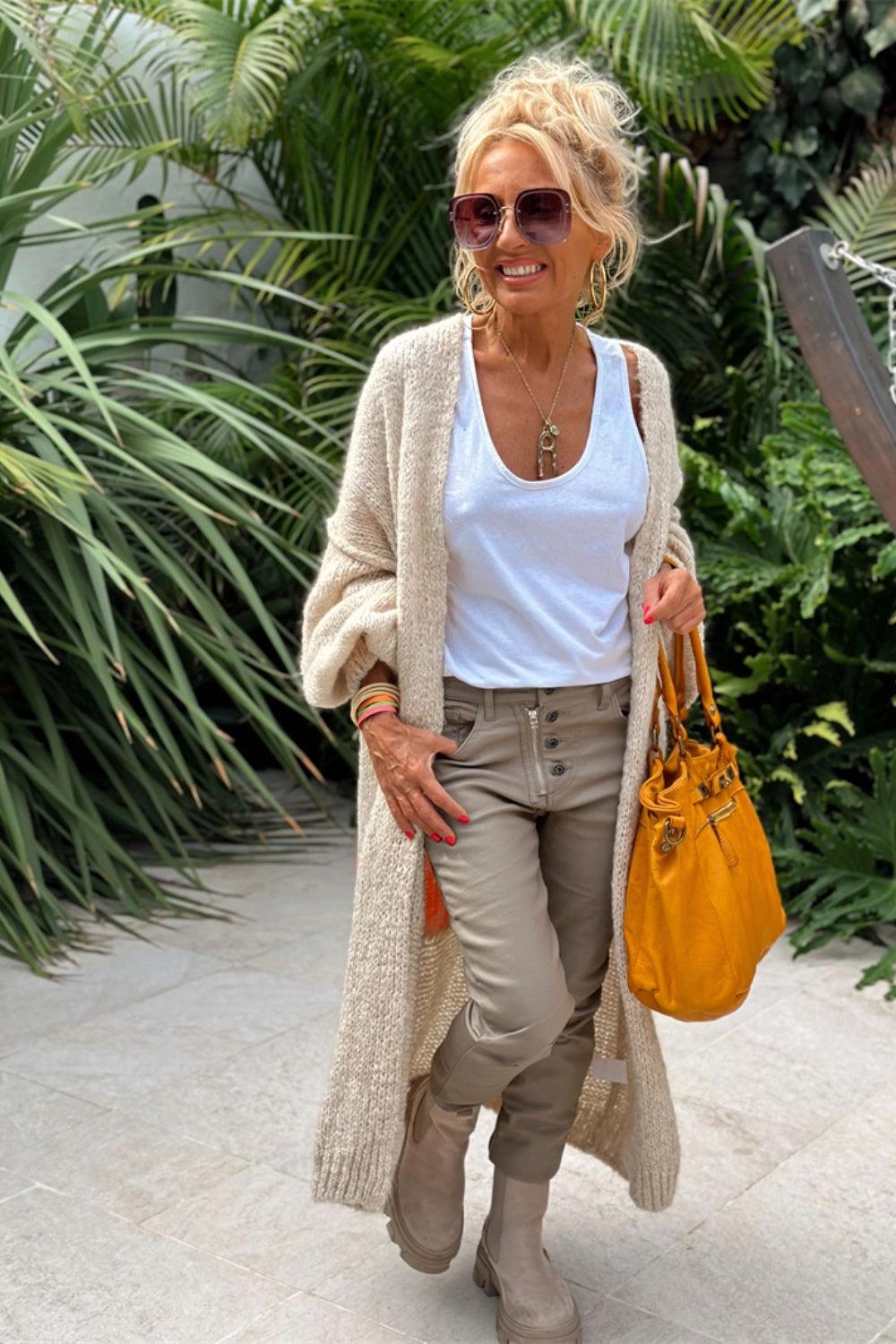 Letter Dropped Shoulder Long Sleeve Cardigan - Curated by tt
