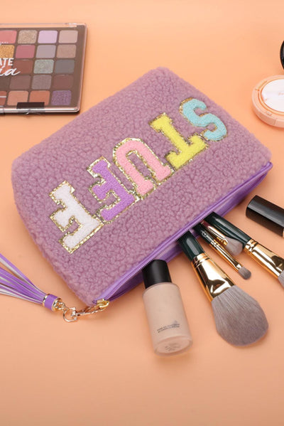 Sparkle Letter Pattern Tassel Zipper Makeup Bag - Curated by tt