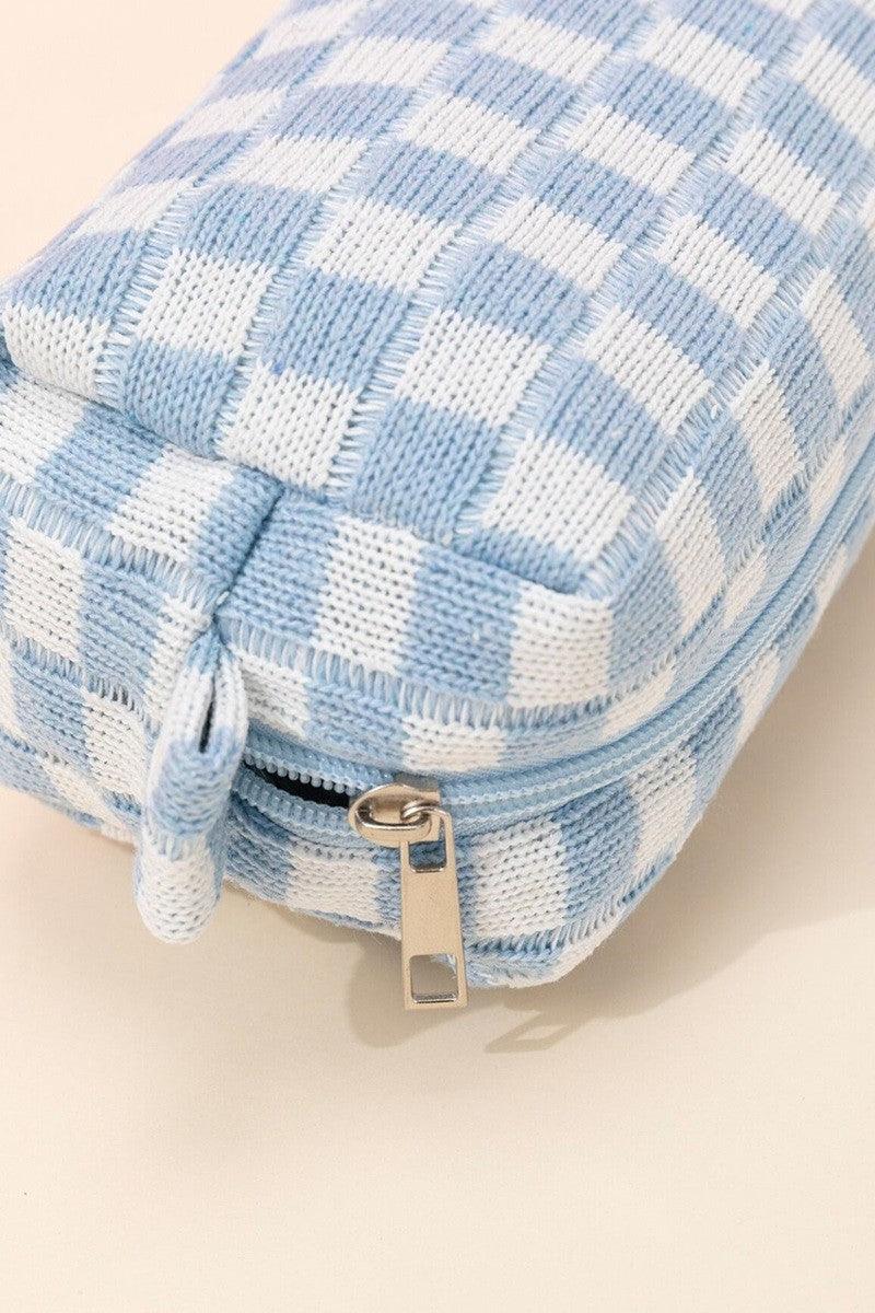 Checkered Pattern Knitted Cosmetic Pouch - Curated by tt