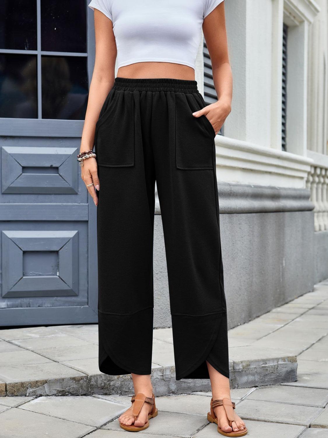 Lovelet Elastic Waist Wide Leg Pants - Curated by tt