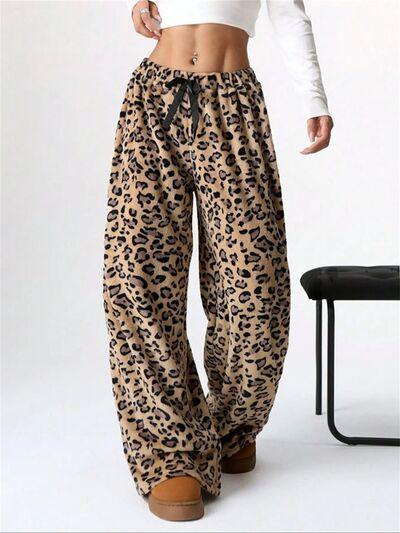 Leopard Wide Leg Plush Pants - Curated by tt