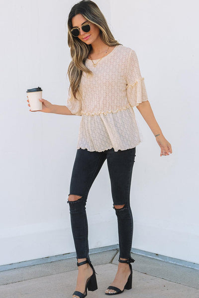 Textured Ruffled Blouse - Curated by tt