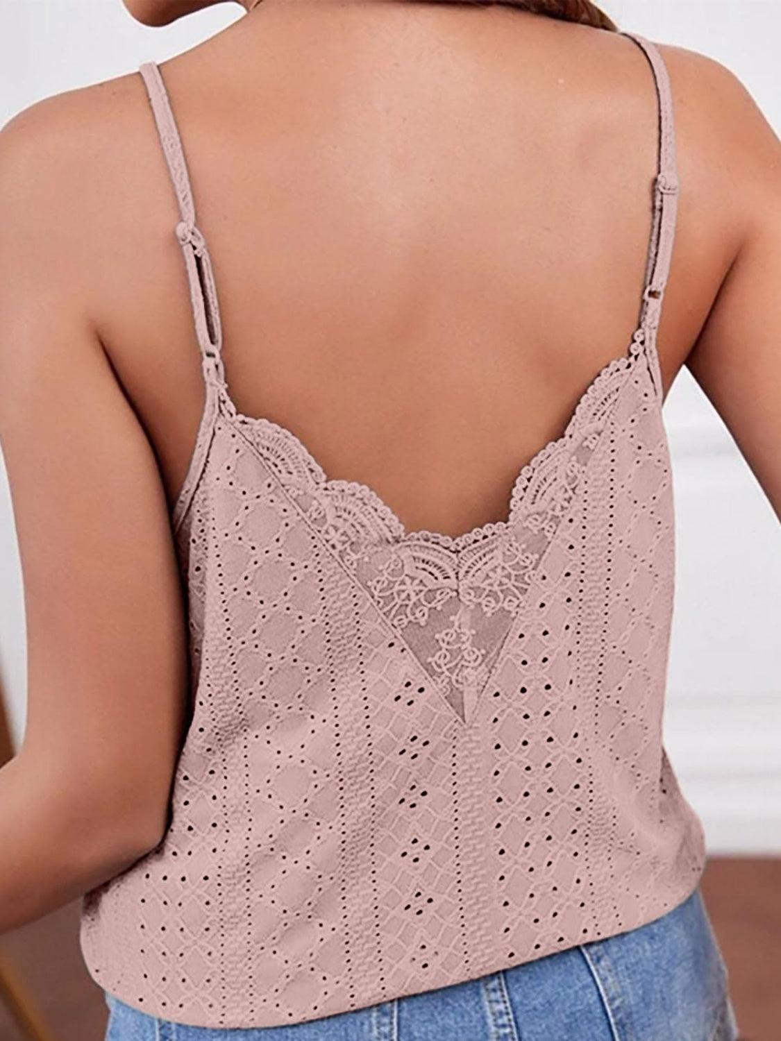 Eyelet Lace Detail V-Neck Cami - Curated by tt