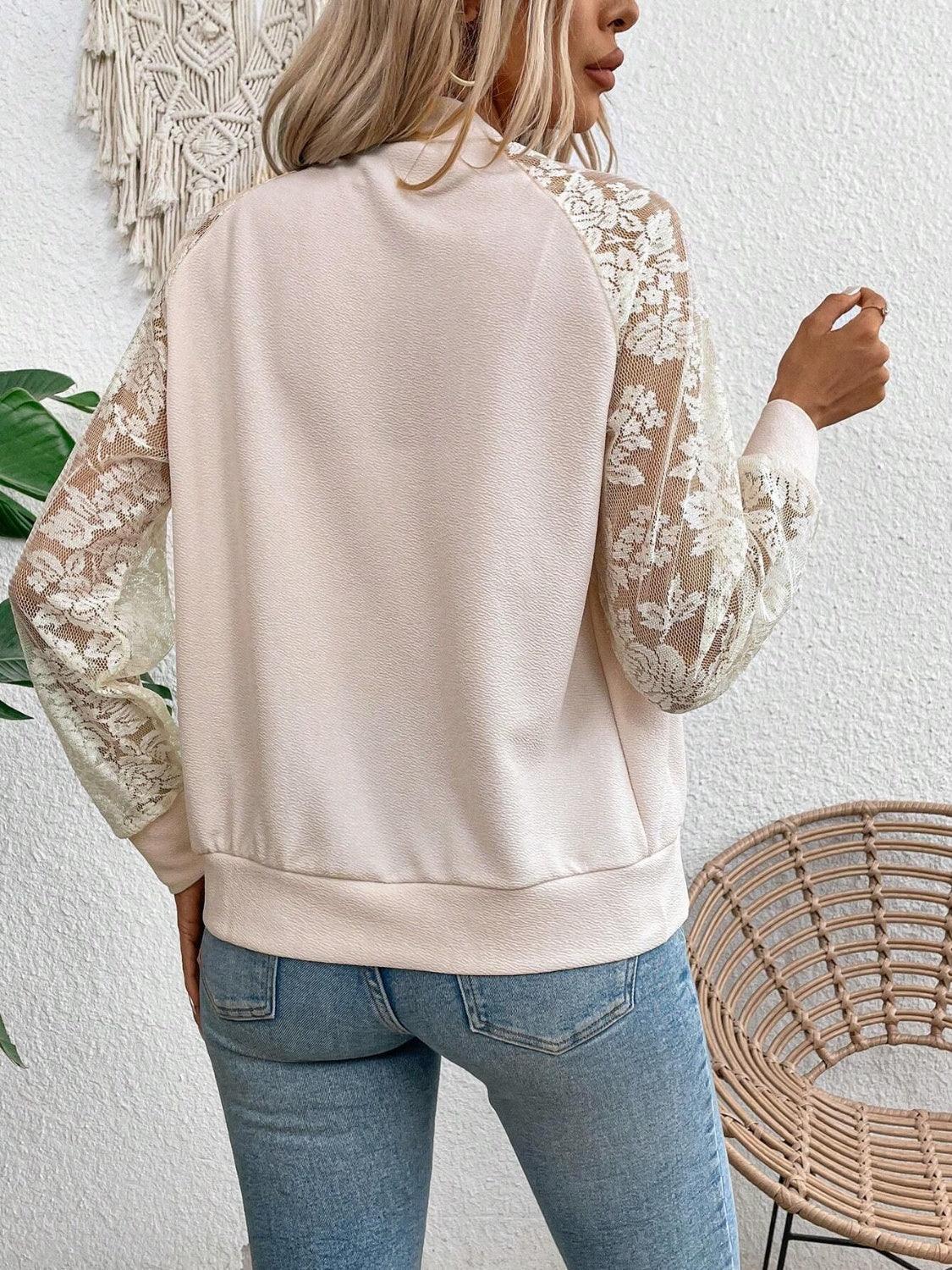 Lace Baseball Collar Zip Up Jacket - Curated by tt