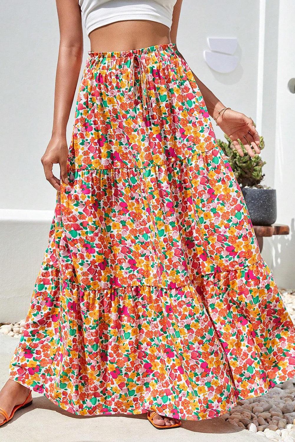 Boho Floral Print Skirt - Curated by tt