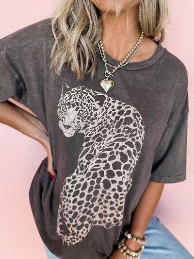 Cheetah Mineral Wash Round Neck Half Sleeve T-Shirt - Curated by tt