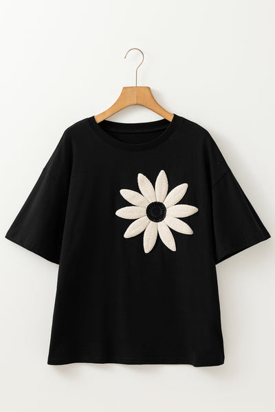 Crochet Floral Loose-Fit Tee